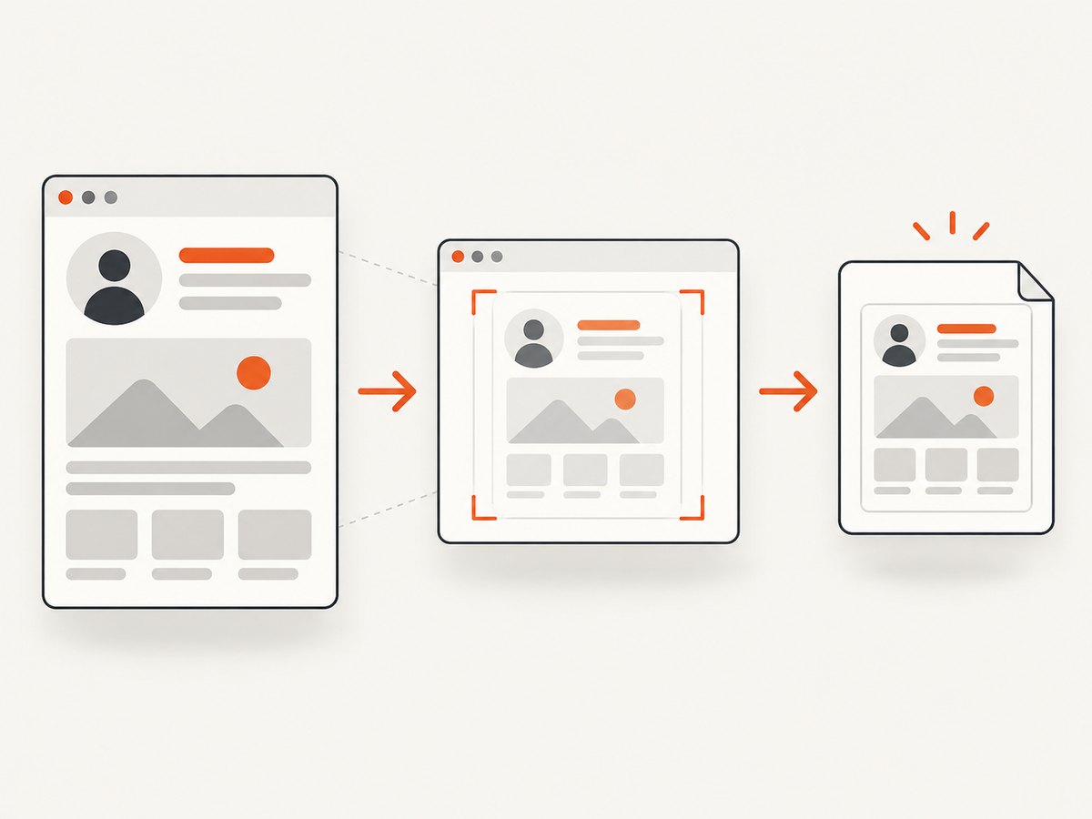A profile capture moves from the loaded webpage to a saved image.