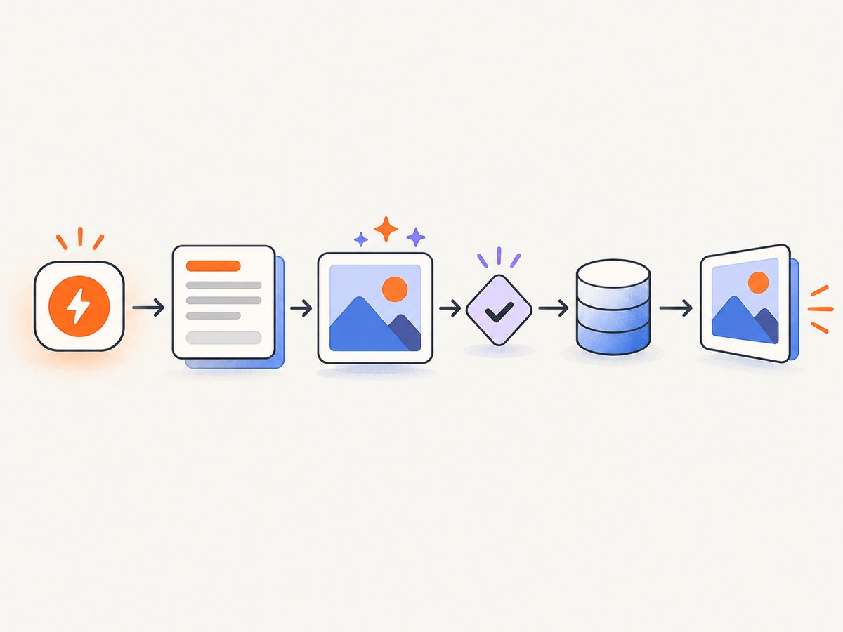 A Pipedream visual pipeline from trigger to published asset.