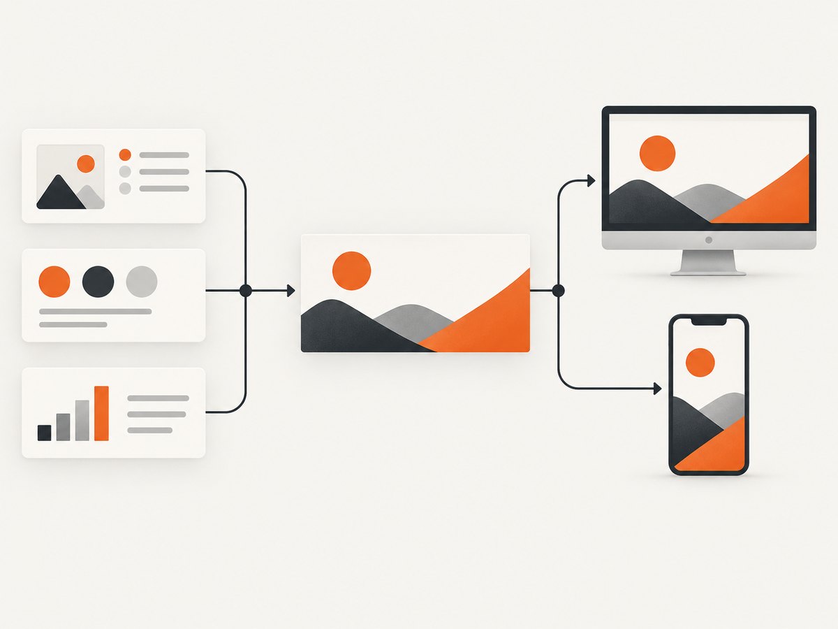 A reusable template turns changing campaign fields into consistent responsive banner variants.