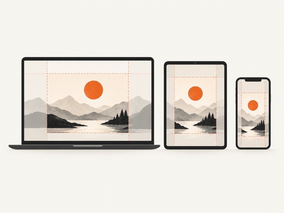 Preview the focal subject and text-safe area at every breakpoint before exporting.
