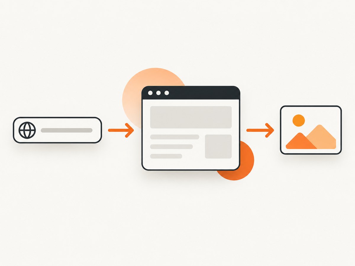 A URL is rendered in a browser and reduced to a consistent thumbnail.