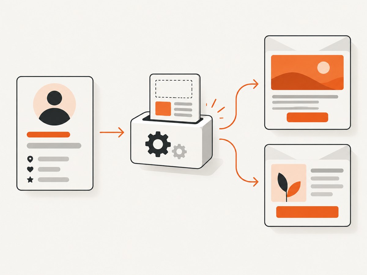 A selected subscriber record determines which personalized email variant is rendered.