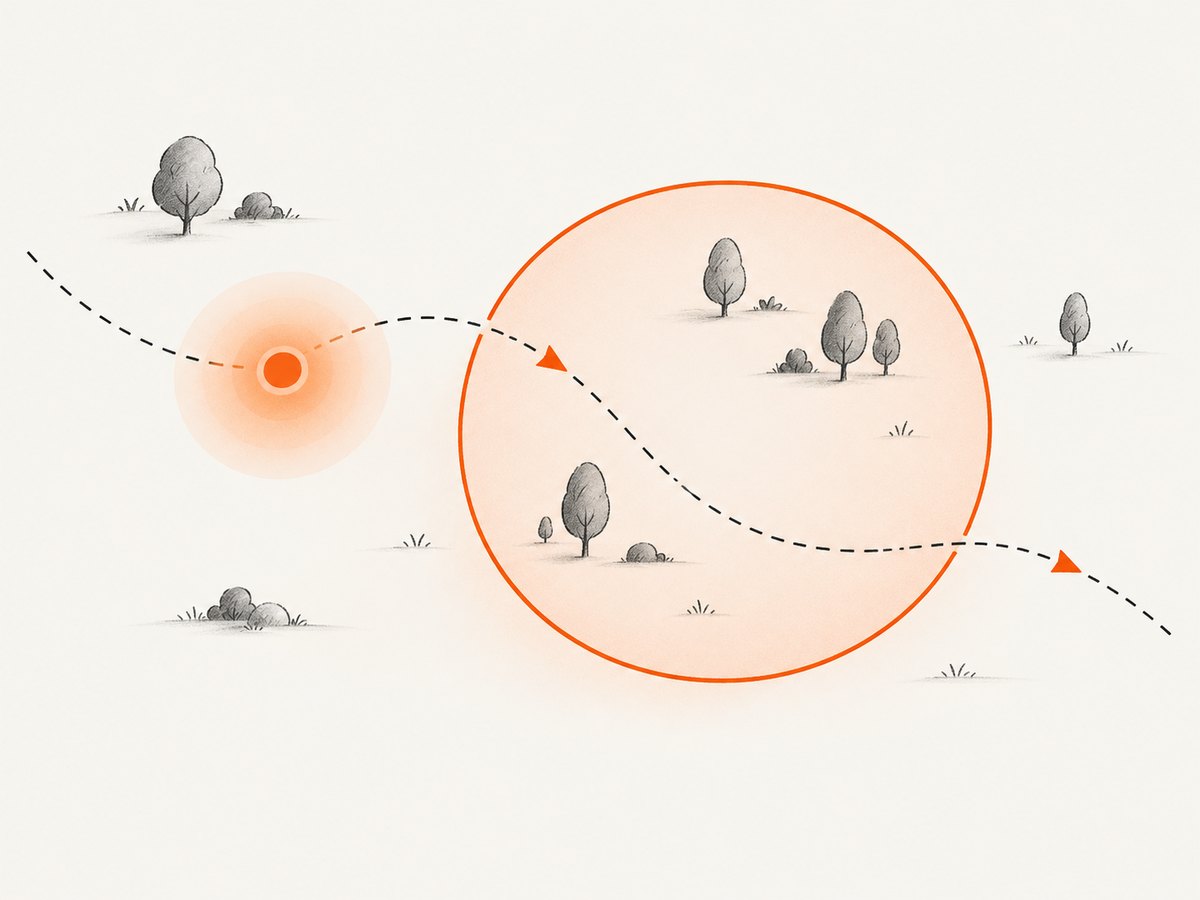 Geolocation supplies an uncertain position; a proximity rule turns it into a nearby or transition decision.