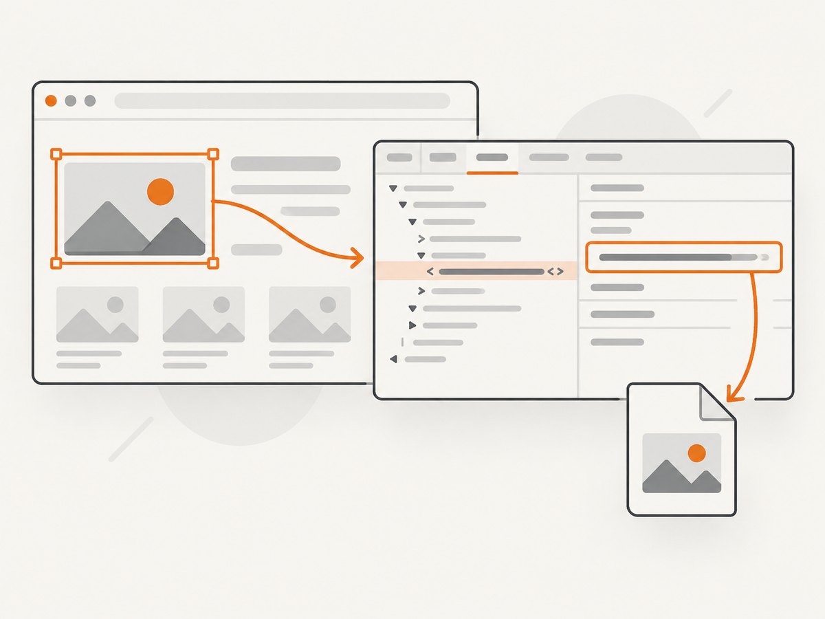 Inspect connects the visible image to the resource URL loaded by the page.