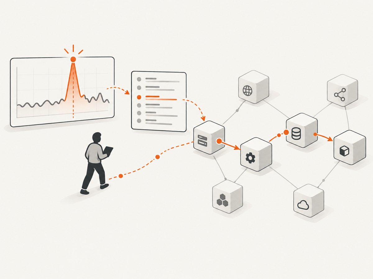 Metrics identify when something changed; logs and traces help explain why.