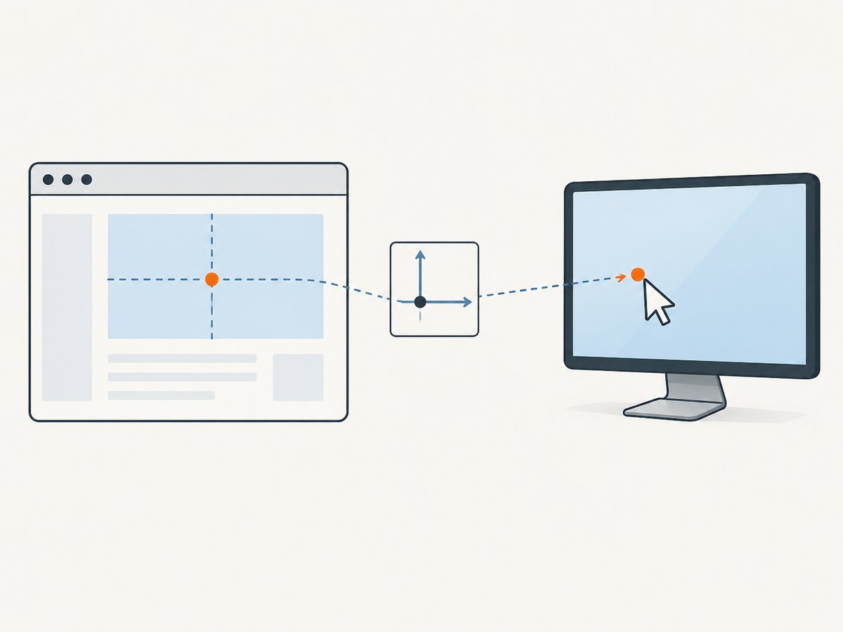 A viewport point needs both the browser content origin and a calibrated scale before PyAutoGUI can click it.