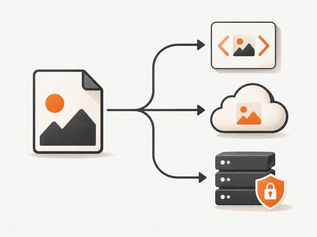 A JPEG can become an inline data URL, a hosted HTTPS link, or a URL from your own storage.