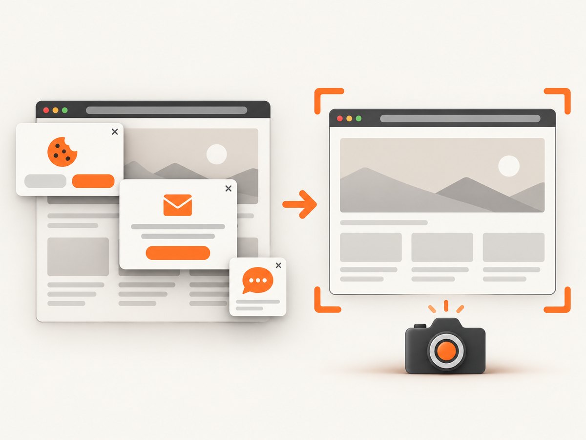 Consent handling and overlay removal keep automated web captures usable.