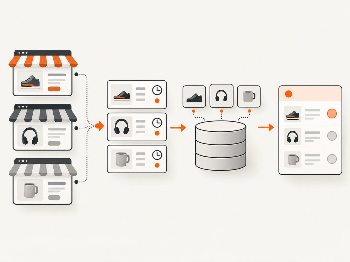 Price tracking is a pipeline from collection and product matching to reviewed decisions.