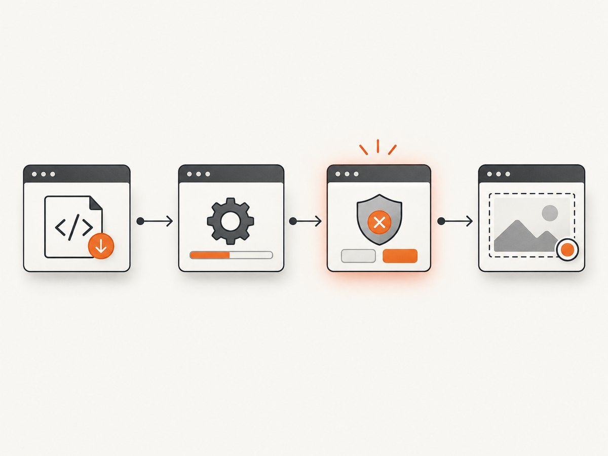 Locate the failure stage before choosing a recovery: load, initialization, browser capability, runtime, or server.