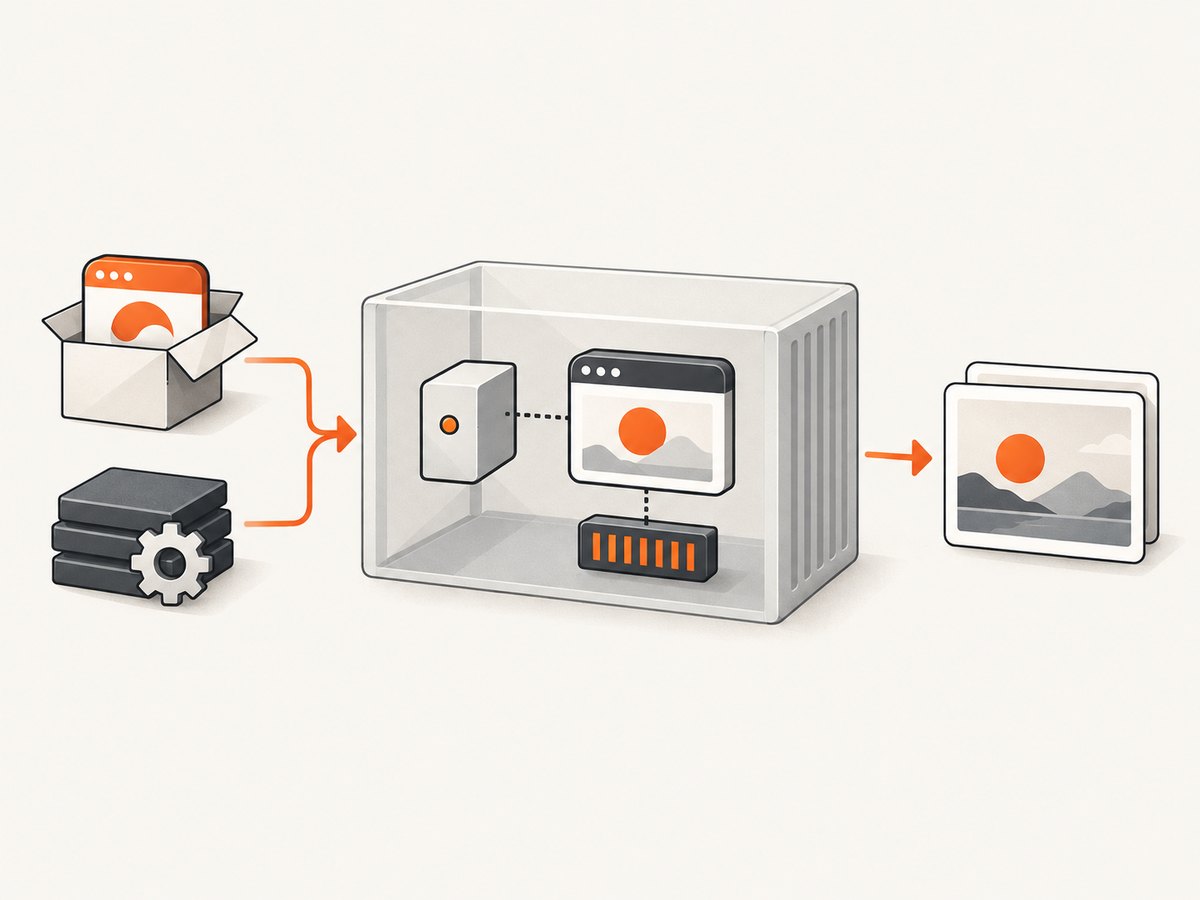 A reproducible container packages the browser and its dependencies, then gives its processes and shared memory enough room to run.