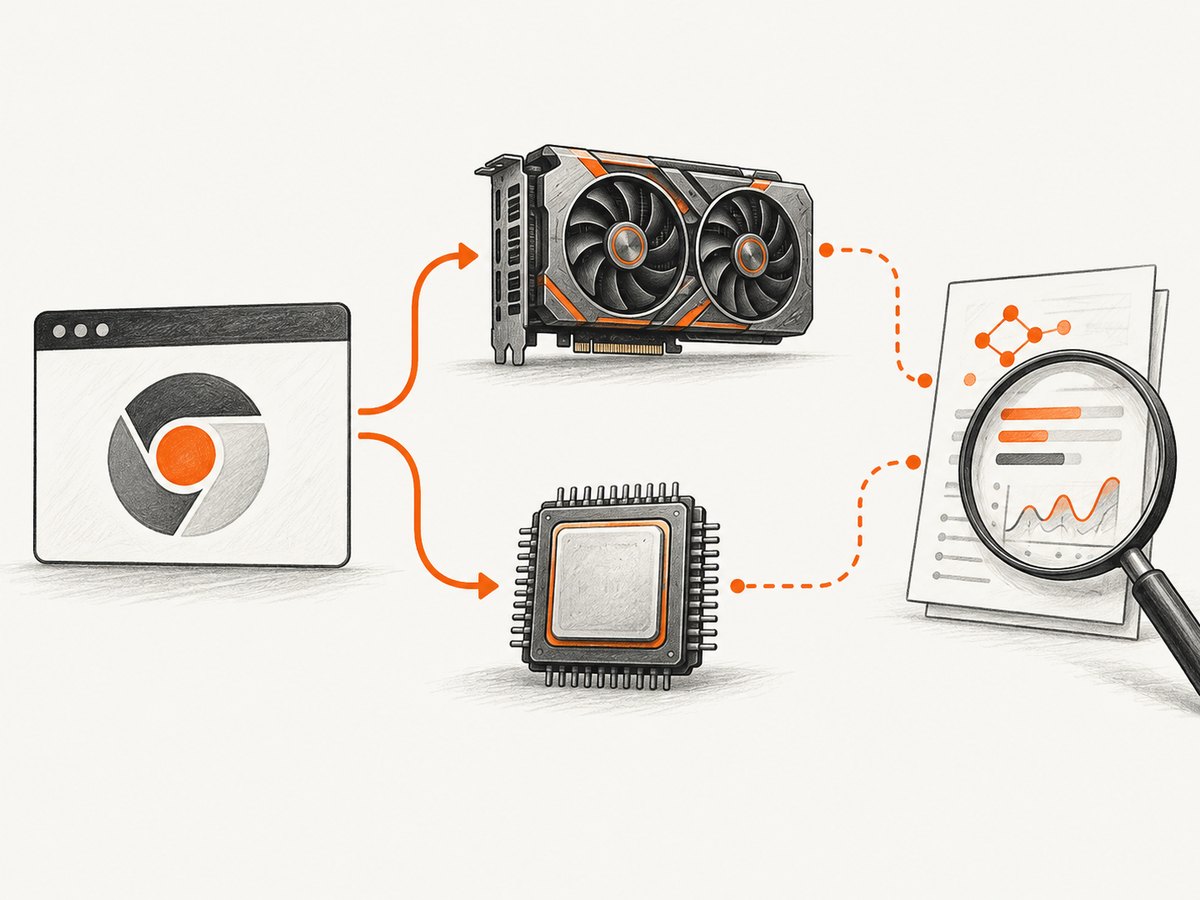 The launch flag changes driver selection; the GPU report reveals whether Chrome chose hardware or SwiftShader.