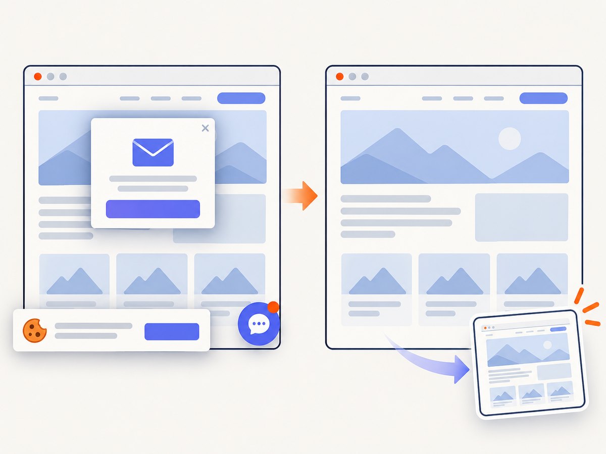 Some screenshot workflows clean common overlays before saving the page image.