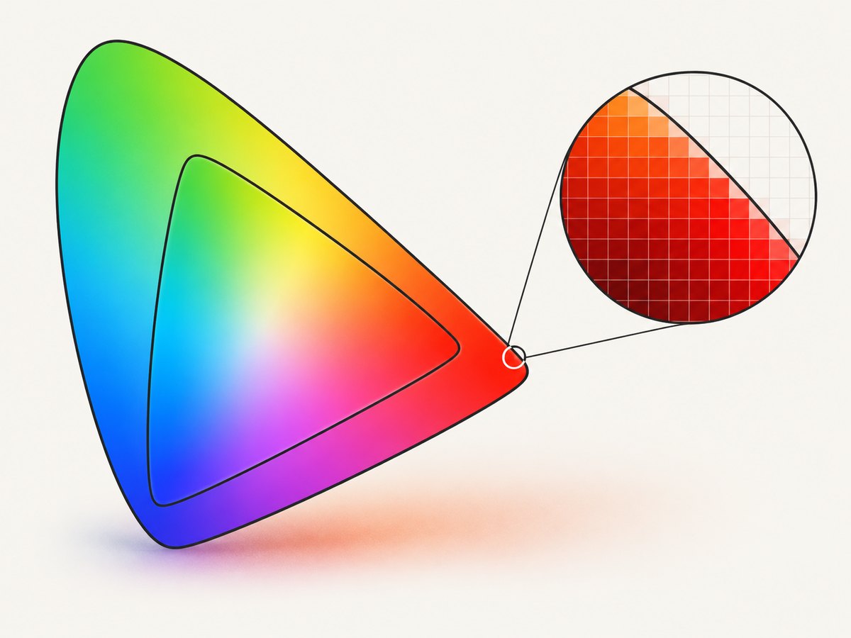 A controlled out-of-sRGB swatch makes it easier to detect conversion during capture.