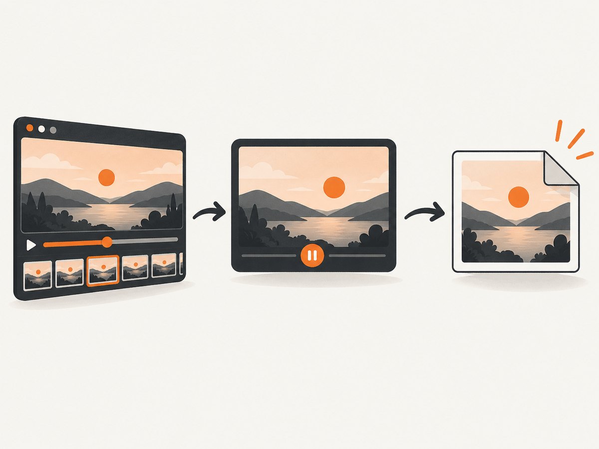 The capture pipeline: choose the best available stream, pause the frame, then save only the video image.