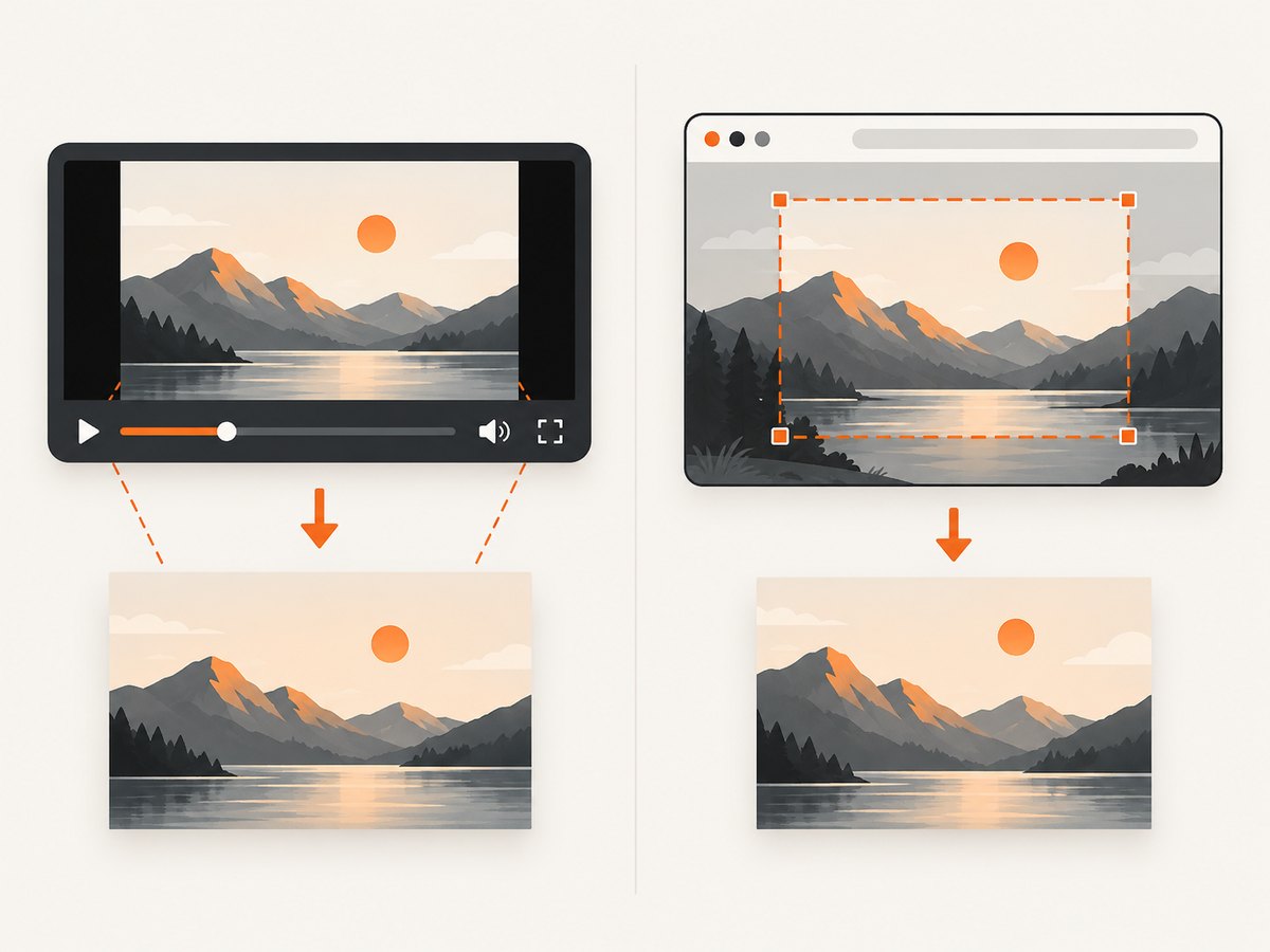 VLC captures a decoded local frame; desktop tools capture the pixels inside a selected rectangle.