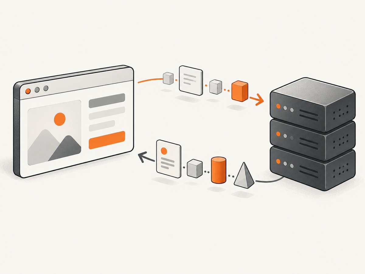 An API request goes to an endpoint; the response may include data and links to other resources.