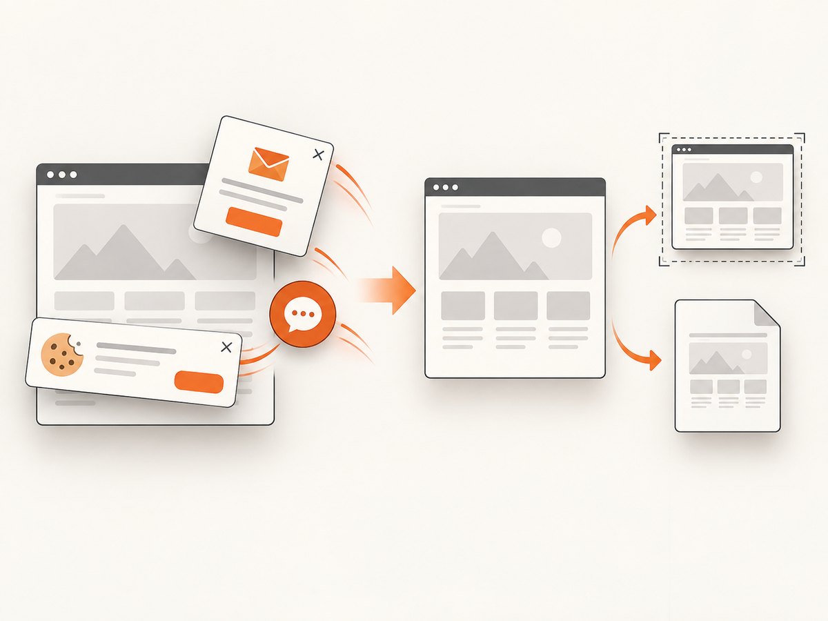 Consent banners, popups and chat widgets can be removed before capture with ScreenshotNeo.