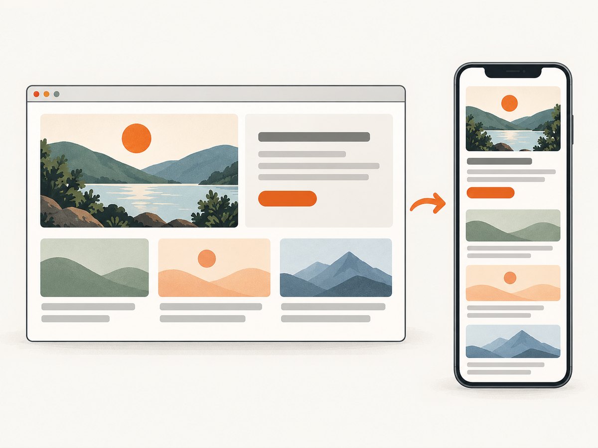 A responsive layout rearranges to fit the viewport while keeping the same content available.