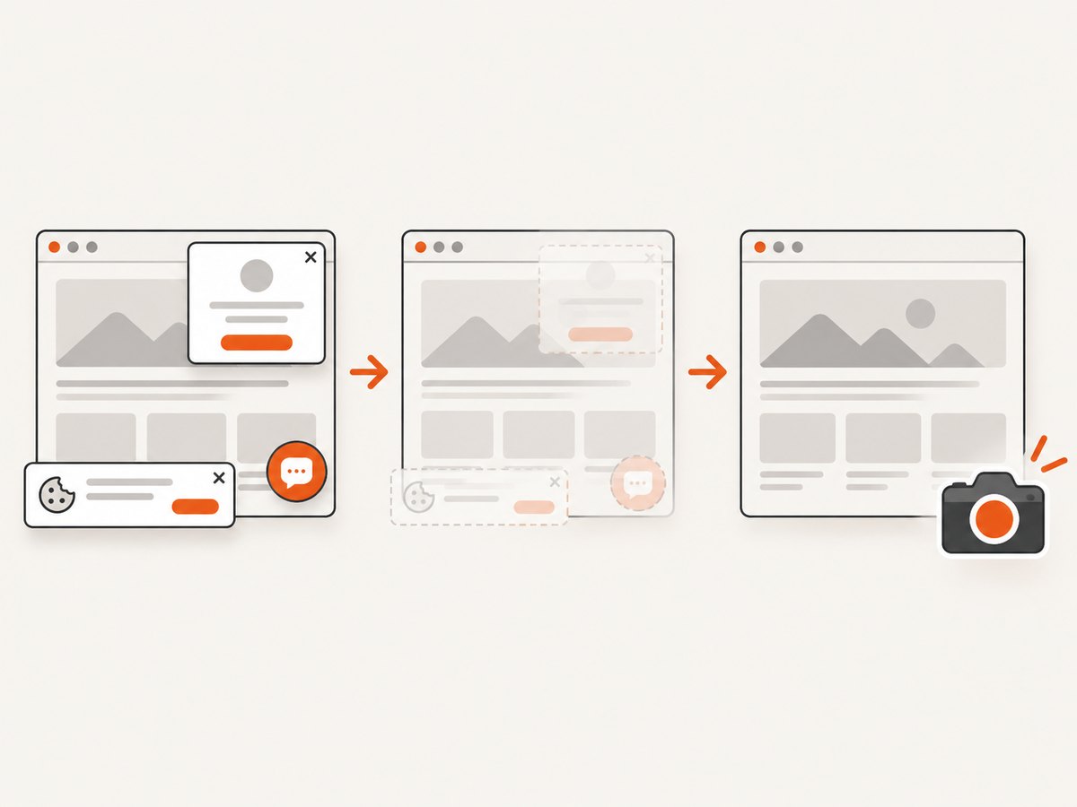 A website screenshot API captures a rendered page and can remove common overlays before returning the image.