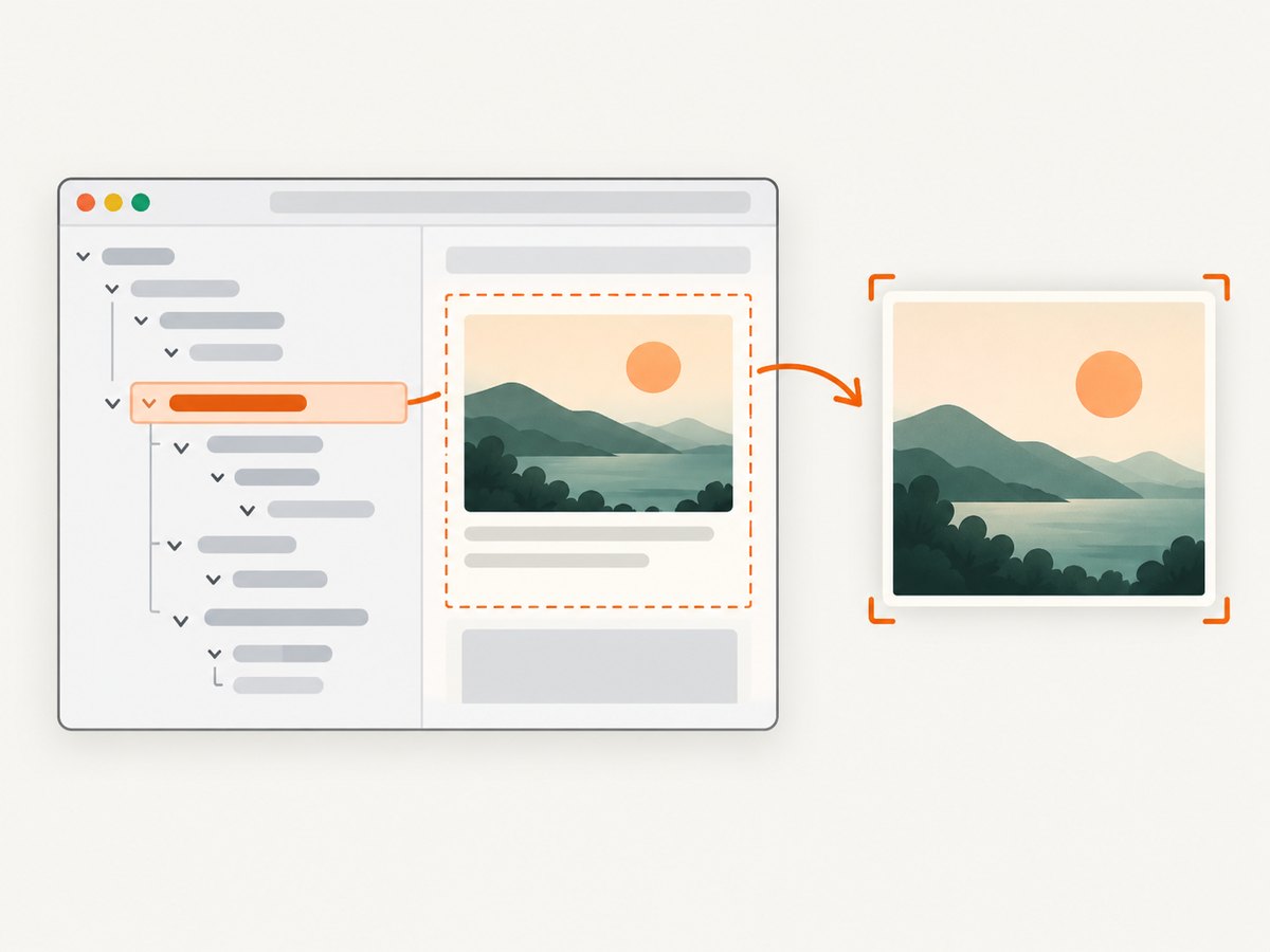 Selecting a DOM node produces a screenshot of that element’s rendered bounds.