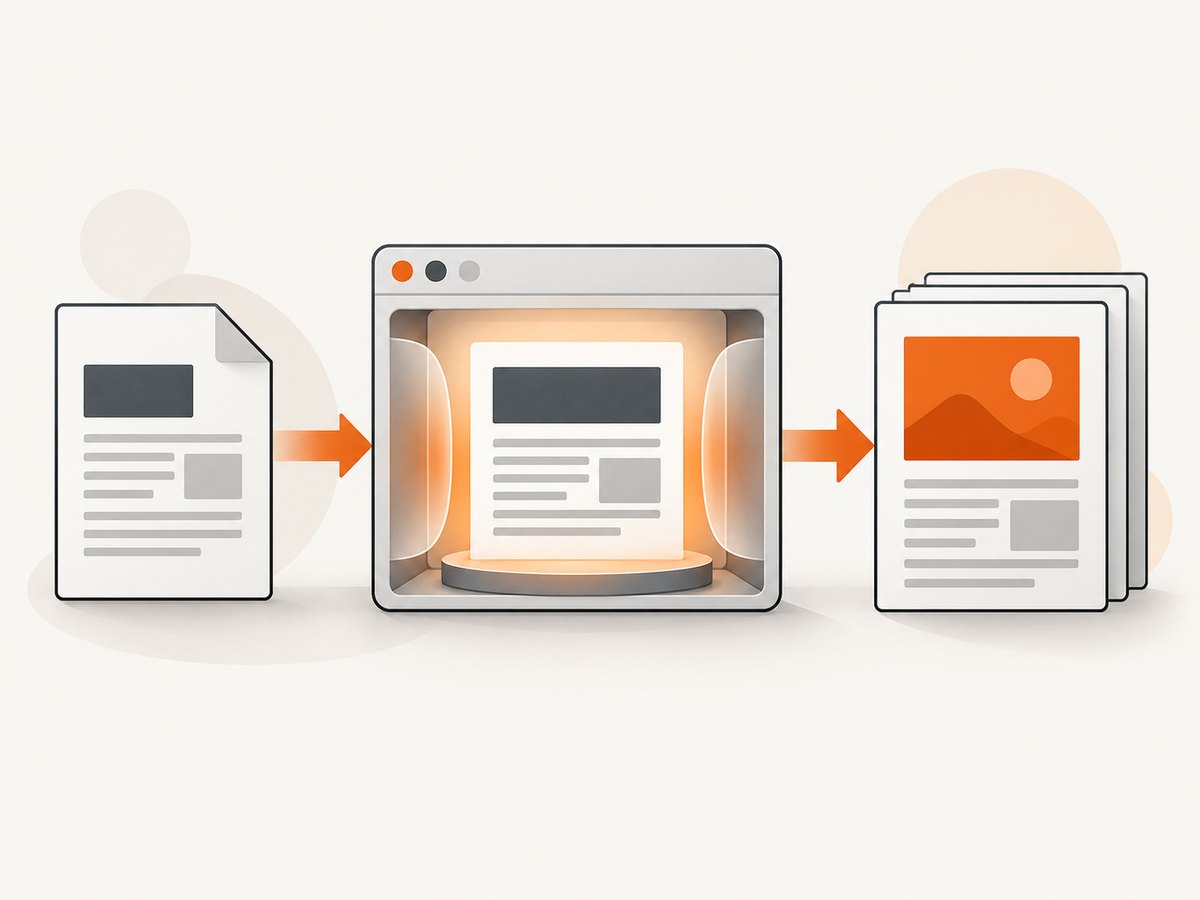 The conversion path from HTML source through a renderer to PDF output.