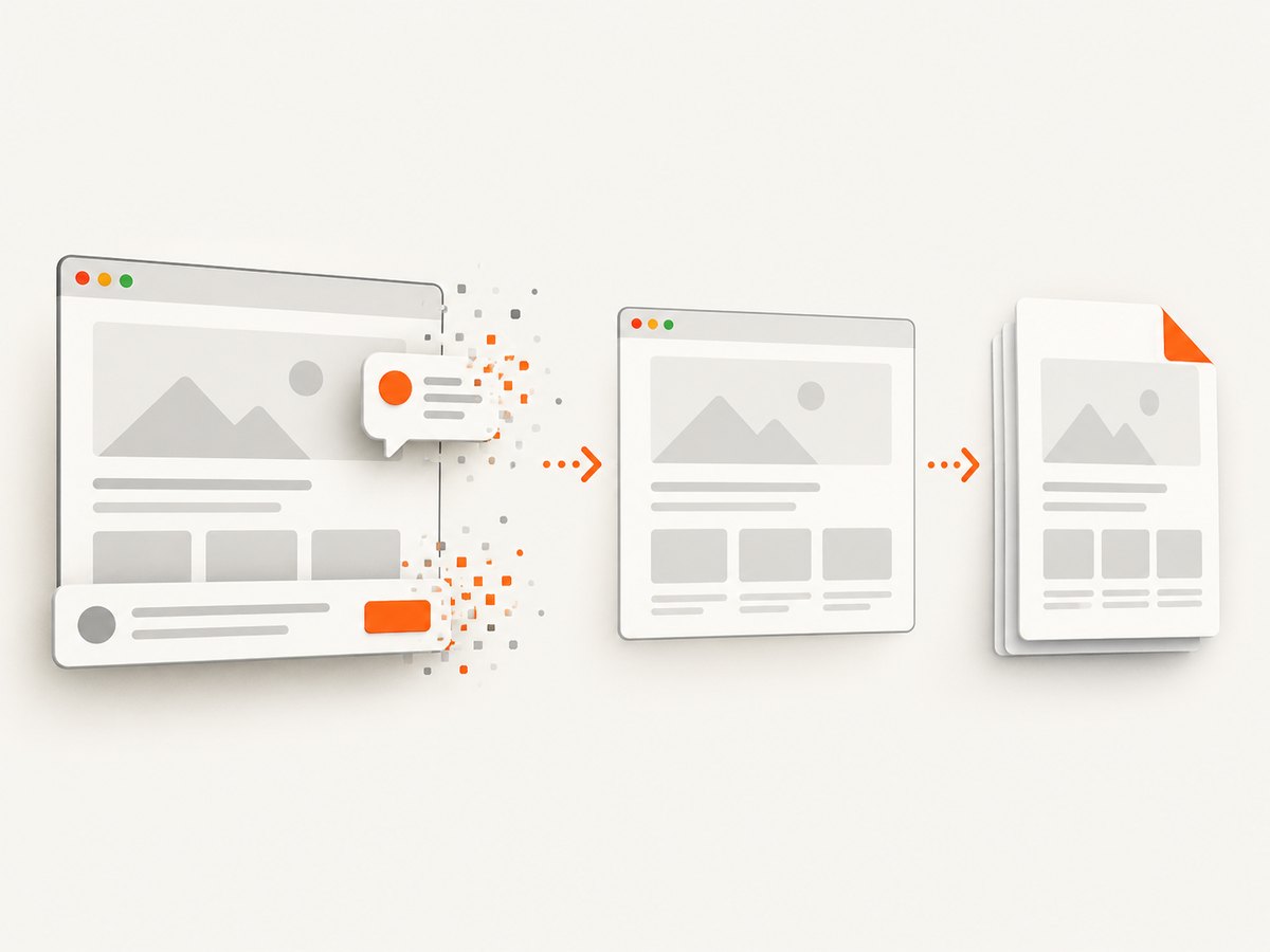 A capture service can clear common overlays before producing the final image or PDF.