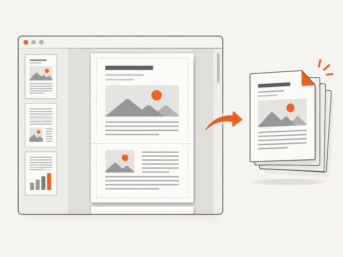 Page size, margins, assets, and break rules shape the final output.
