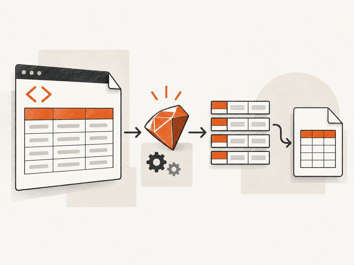 Nokogiri turns table markup into rows that Ruby can validate and export.