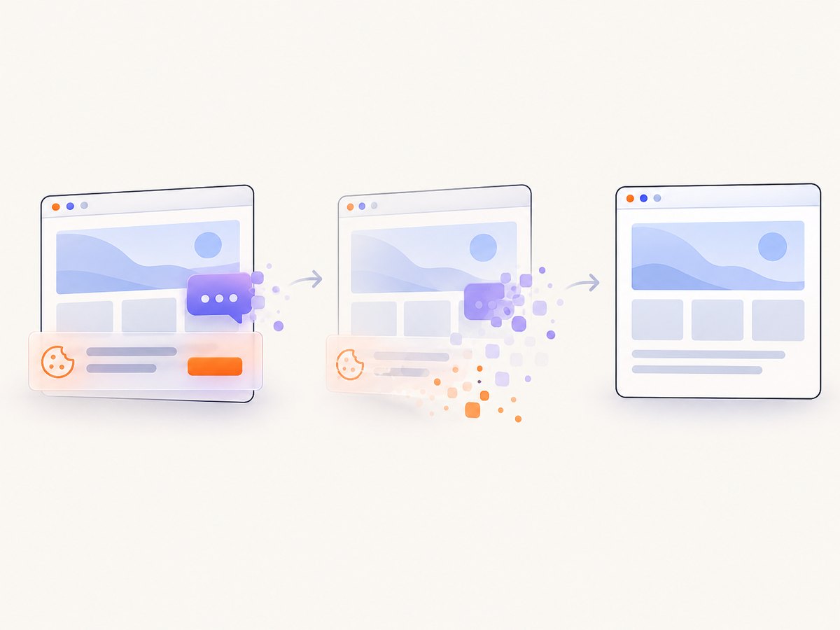 A clean capture removes consent banners, popups, and chat widgets before the image is returned.