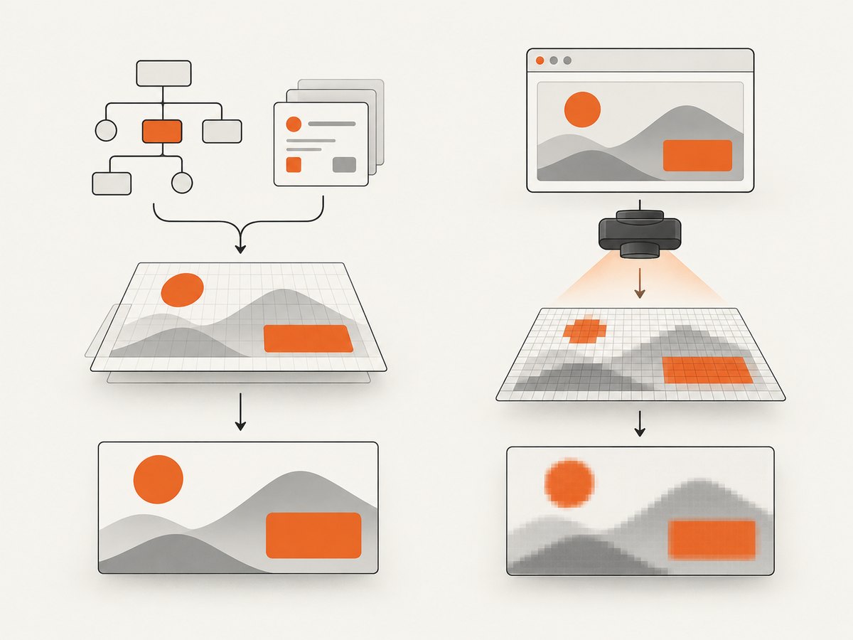 DOM-to-canvas reconstruction and real-browser screenshots produce images through different rendering paths.