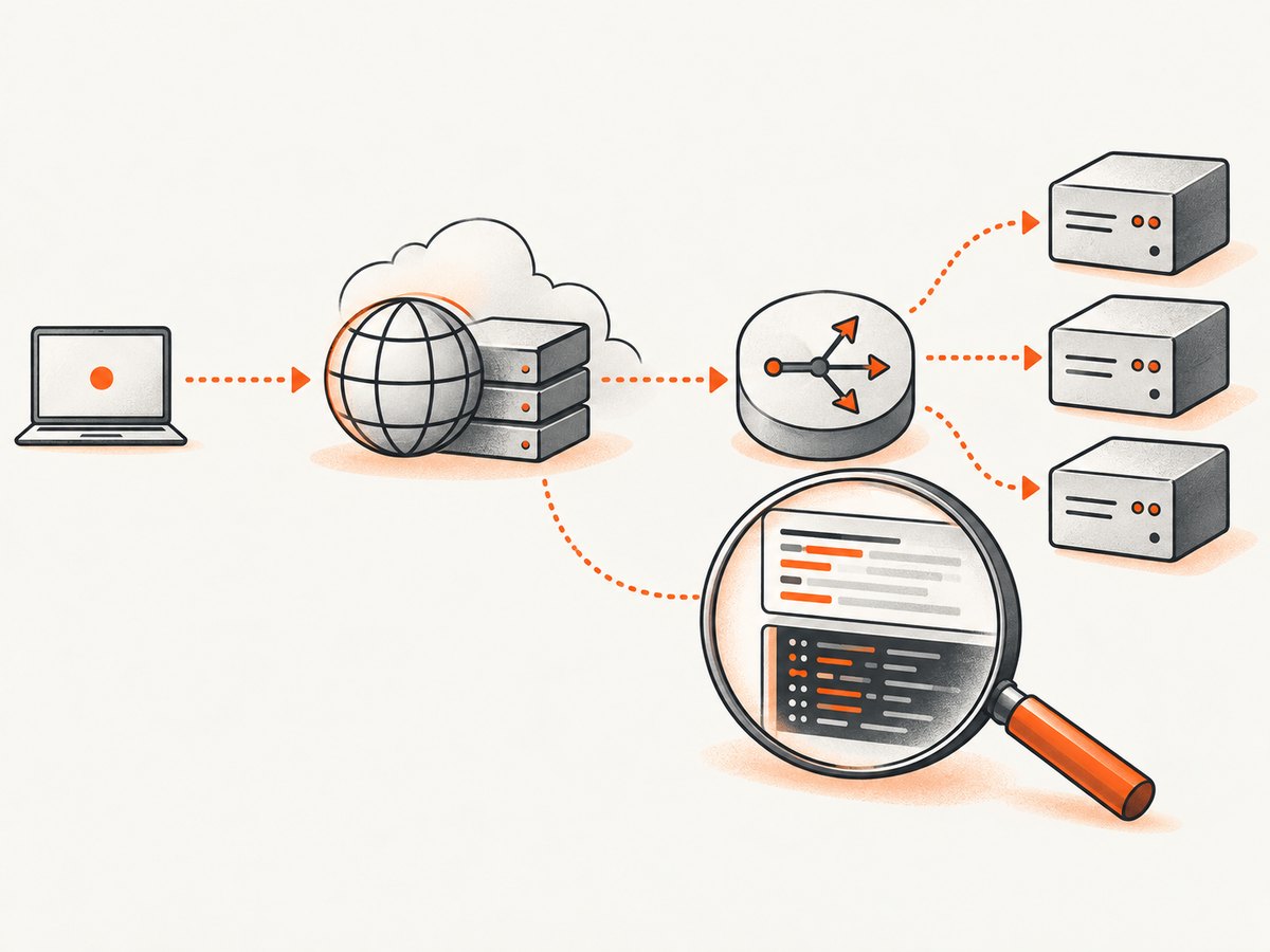 Trace the response through the edge, load balancer, and origin before changing configuration.