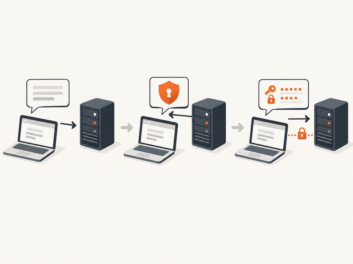 The server challenges first, then the client retries with Basic credentials over HTTPS.