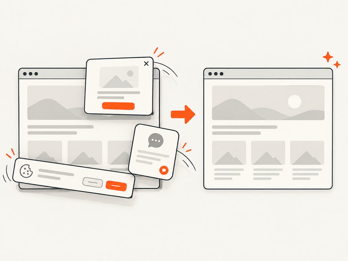 A rendering service can clear common overlays before producing a screenshot.