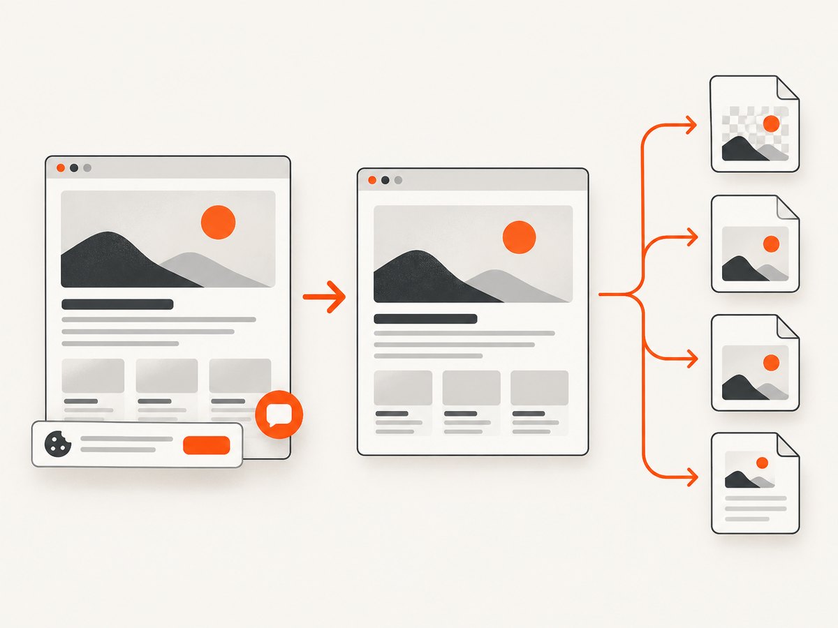 A capture workflow can wait for page content, remove overlays and produce the format your application needs.