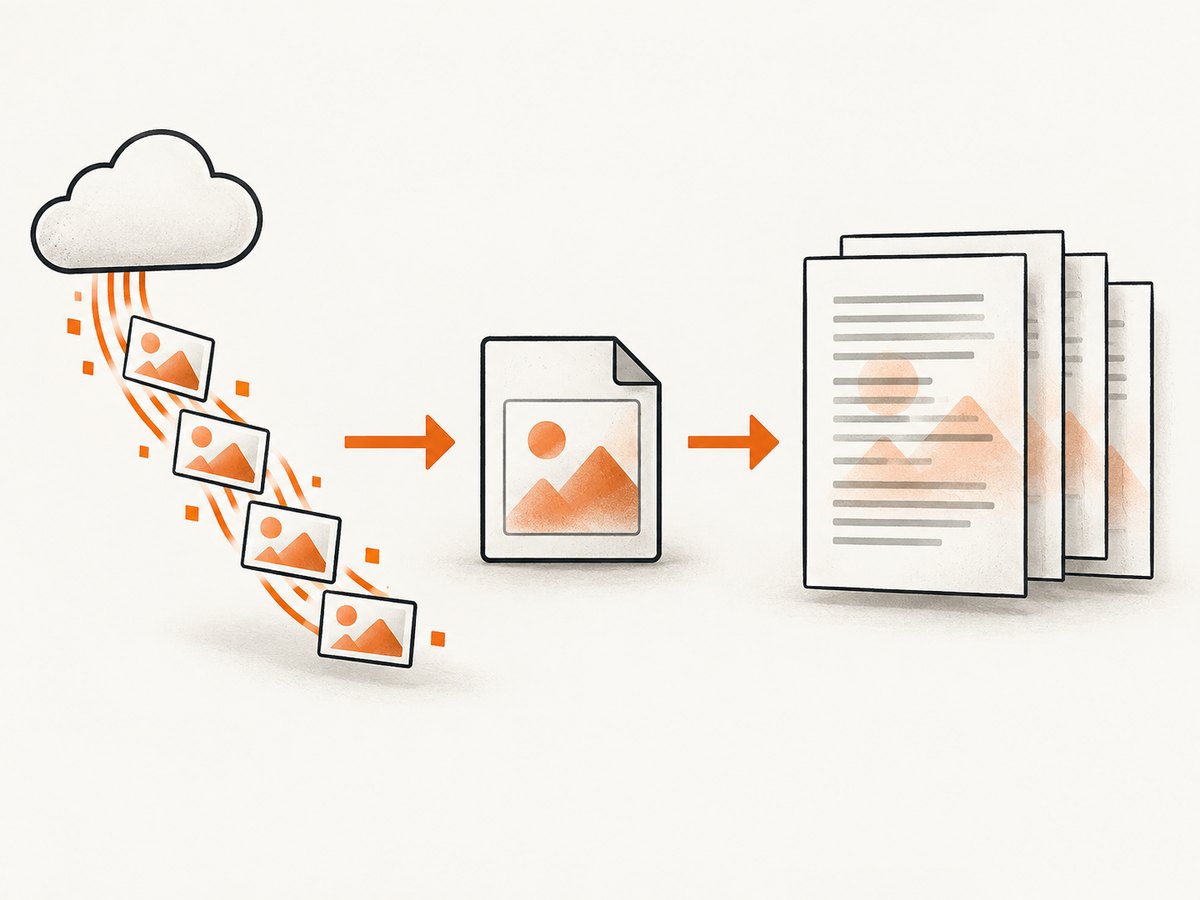 The workflow downloads once, reuses the image across pages, and saves a separate watermarked PDF.