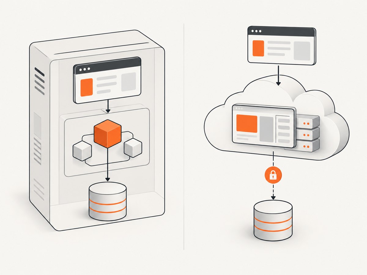 The hosting boundary determines who owns storage, rendering, upgrades, and operational responsibility.