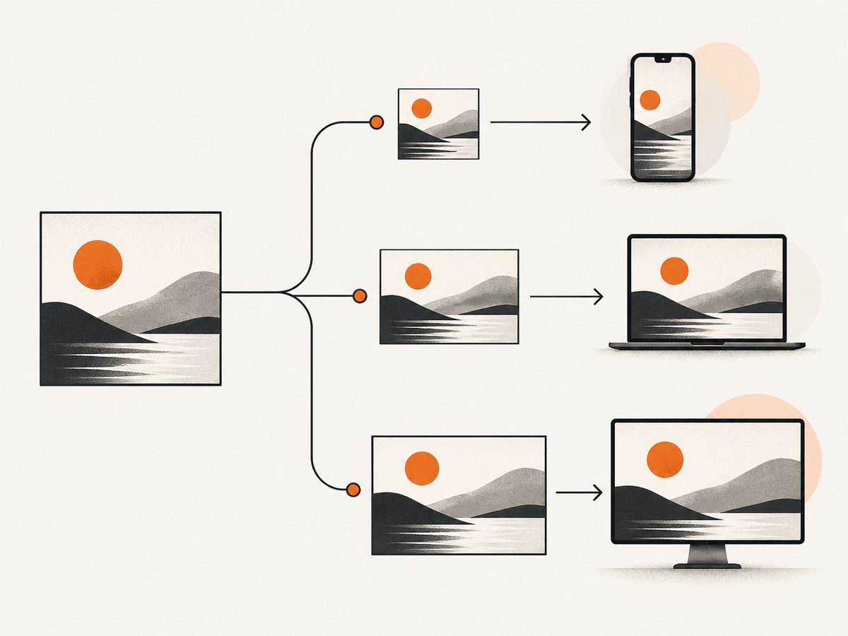 The browser chooses a responsive candidate using srcset, sizes, layout width, and display density.