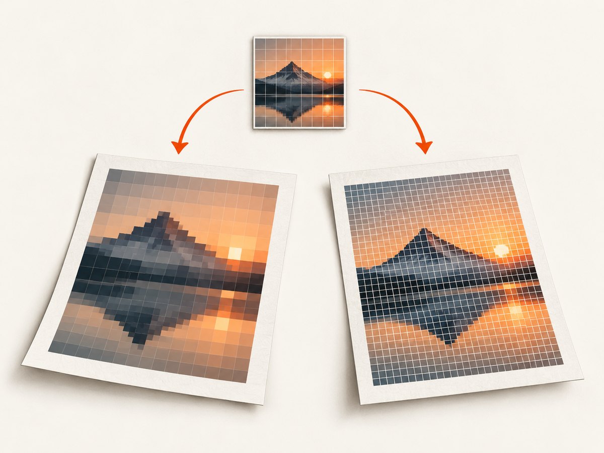 Print size and pixel dimensions are related, but changing one does not always add pixels.