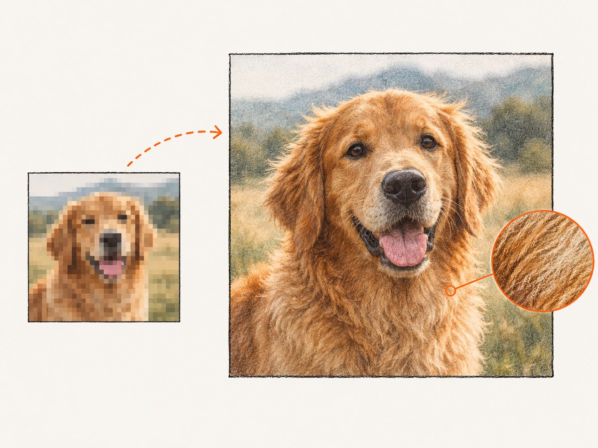 AI-assisted upscaling can synthesize detail, so inspect the result wherever accuracy matters.