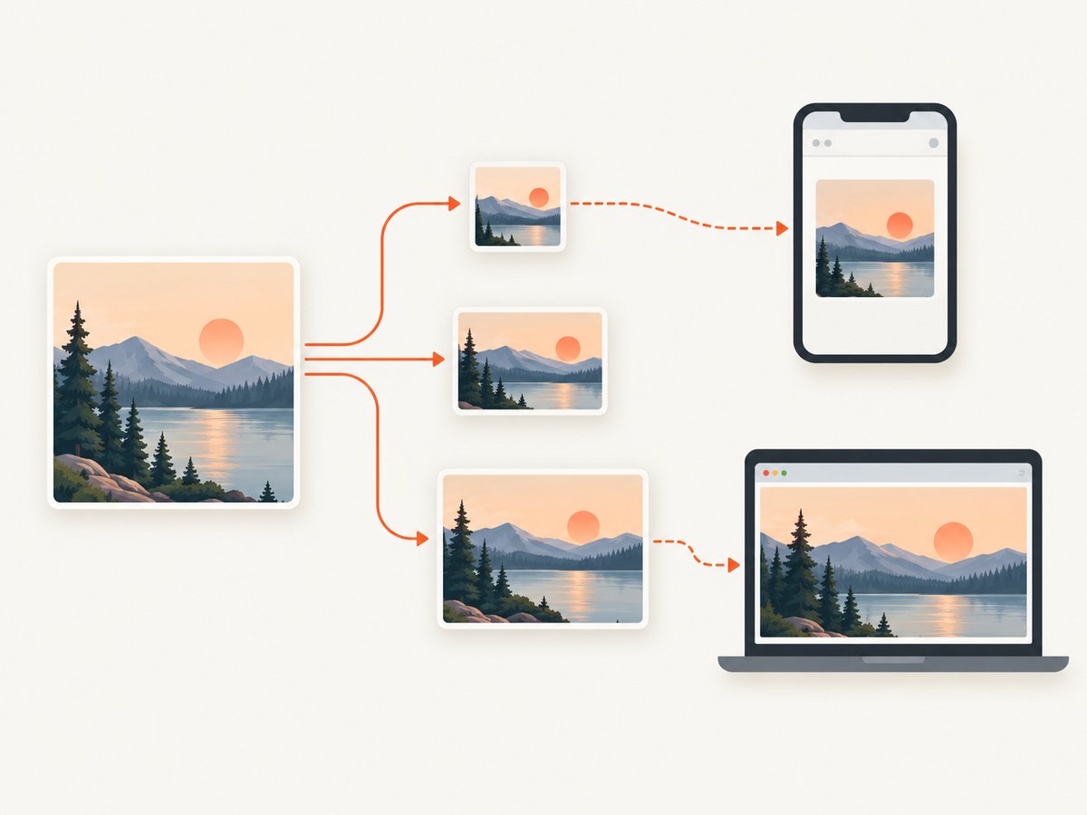 srcset and sizes let the browser choose an image resource that fits the available slot.