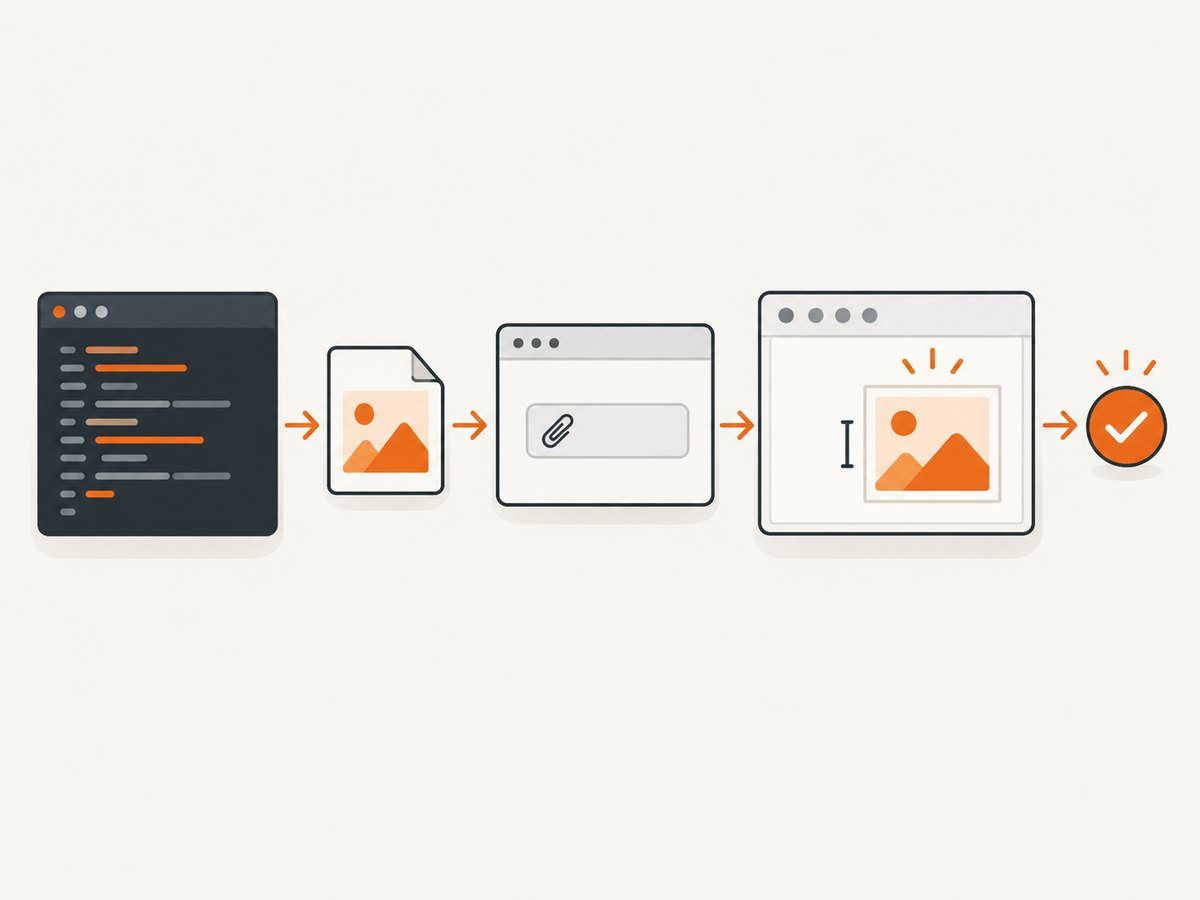 Selenium uploads through the file input; the editor then inserts and saves the image.