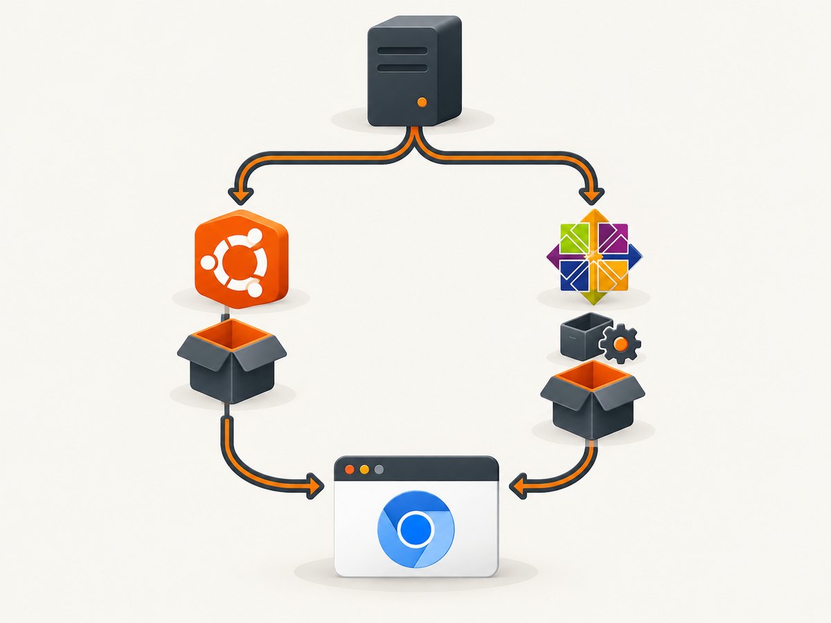 Ubuntu and CentOS use different prerequisites before both install Chromium through Snap.