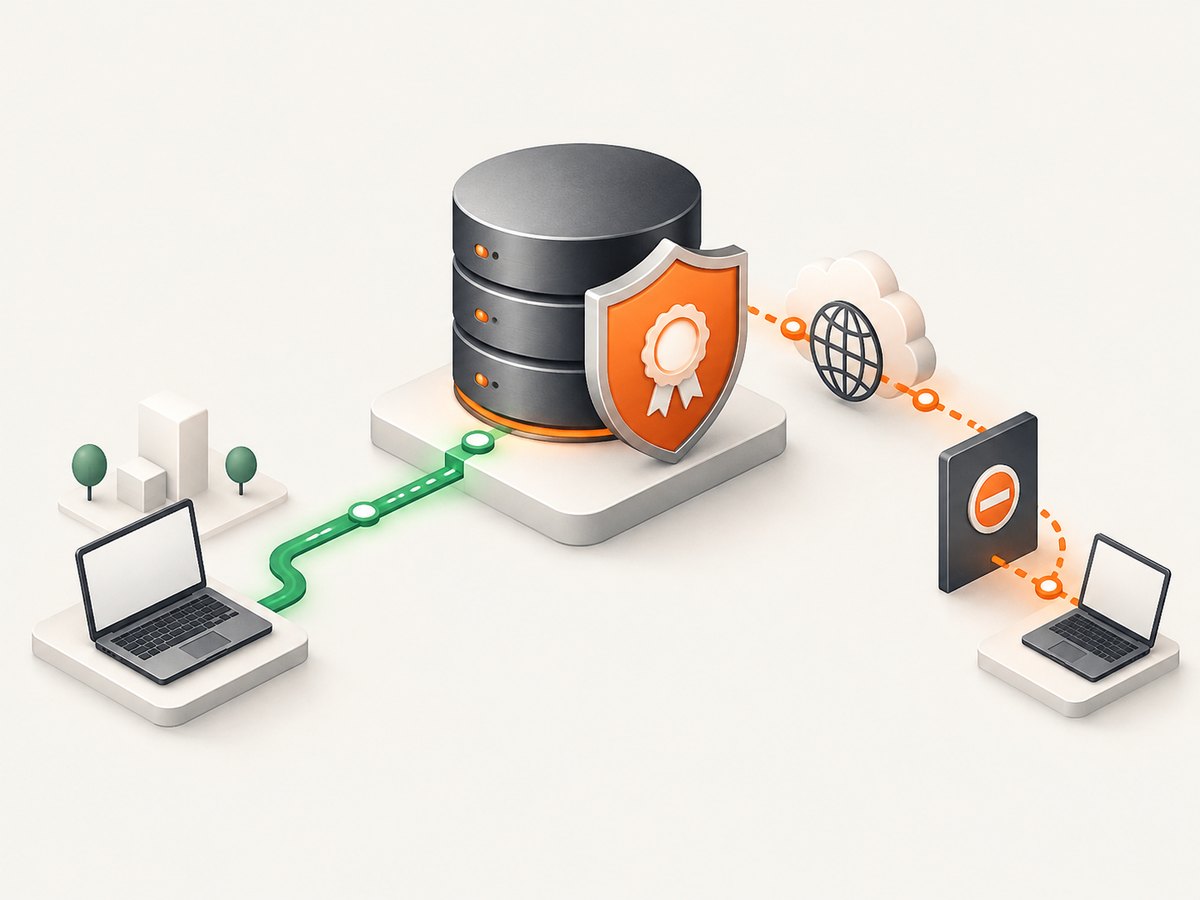 Remote access combines firewall rules, account permissions, and TLS configuration.