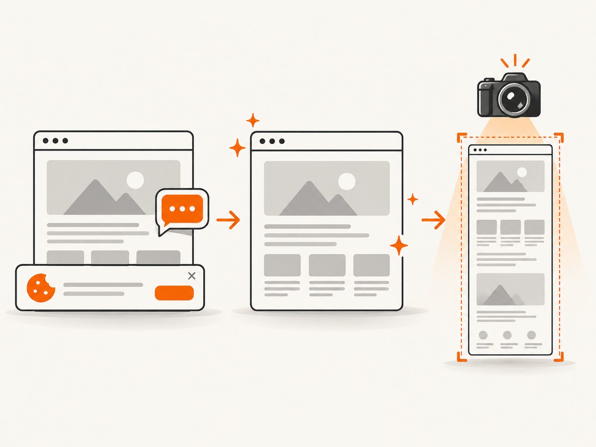 A capture service can remove consent elements and overlays before producing the image.