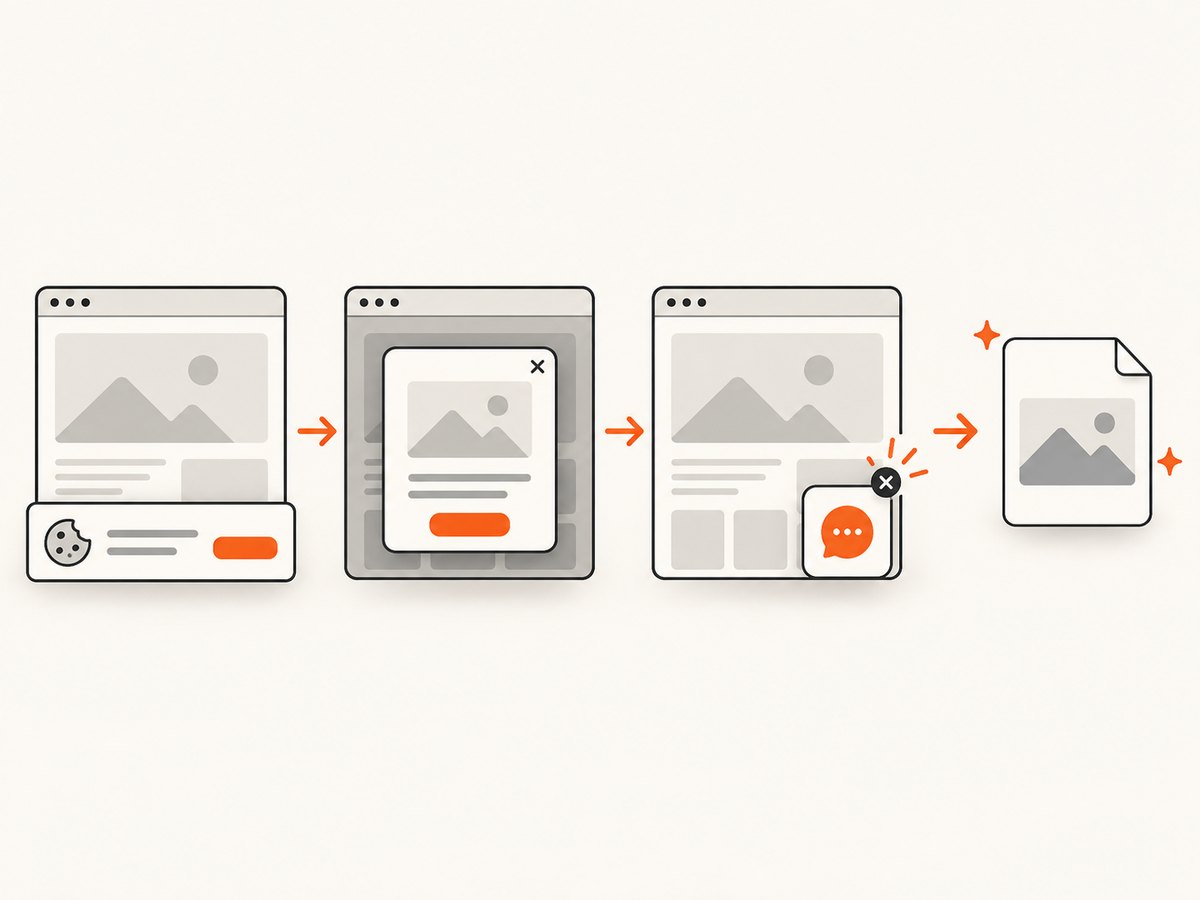 ScreenshotNeo removes common consent banners and overlays before capturing the page.