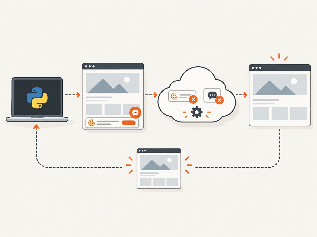 A screenshot API handles browser rendering and removes common page overlays before returning the image.