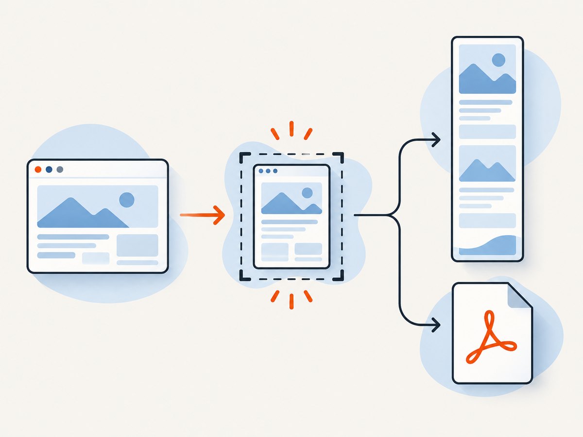 A capture workflow can produce either a long image or a PDF.