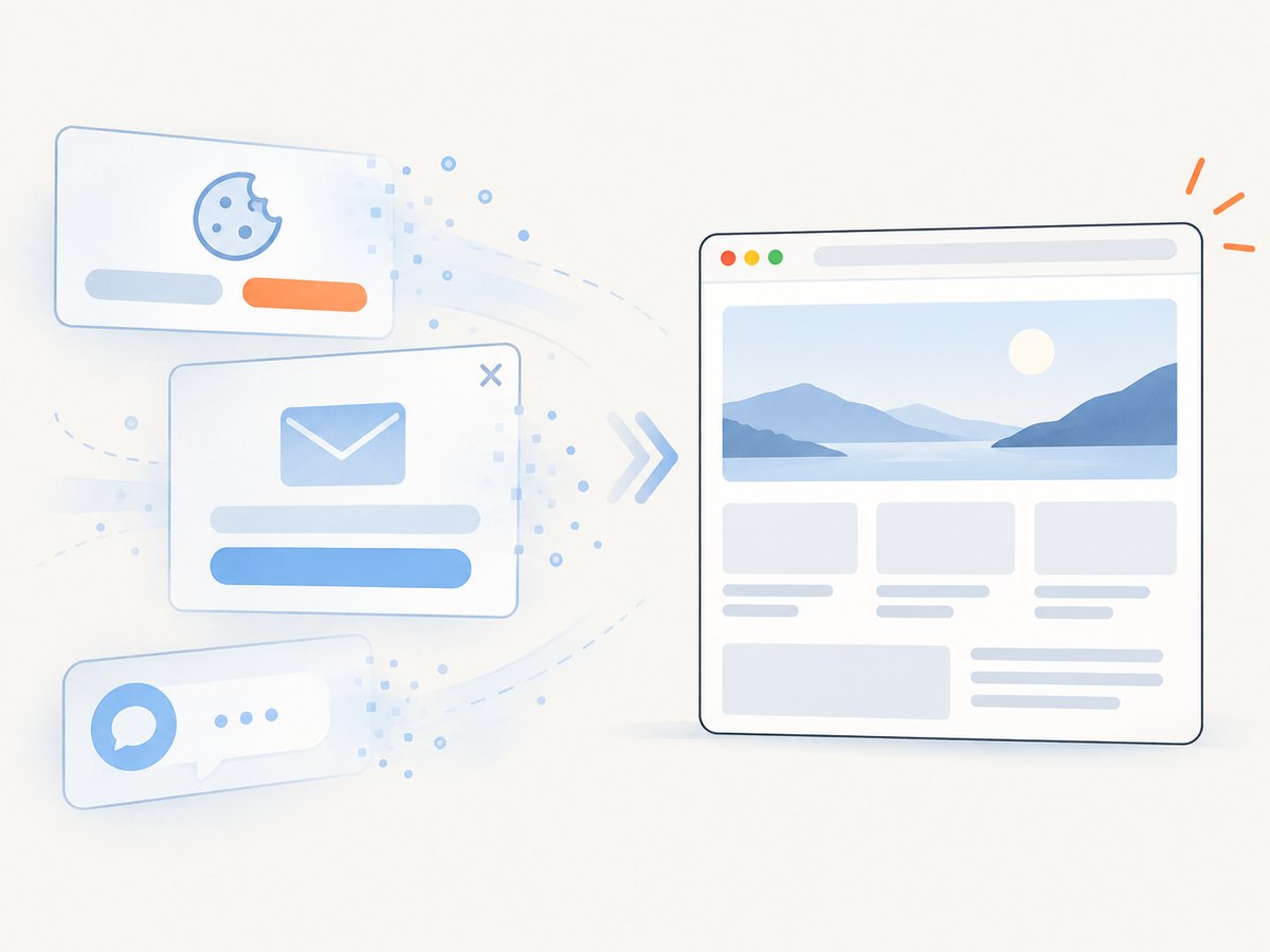 Automated cleanup removes common overlays before rendering the page.