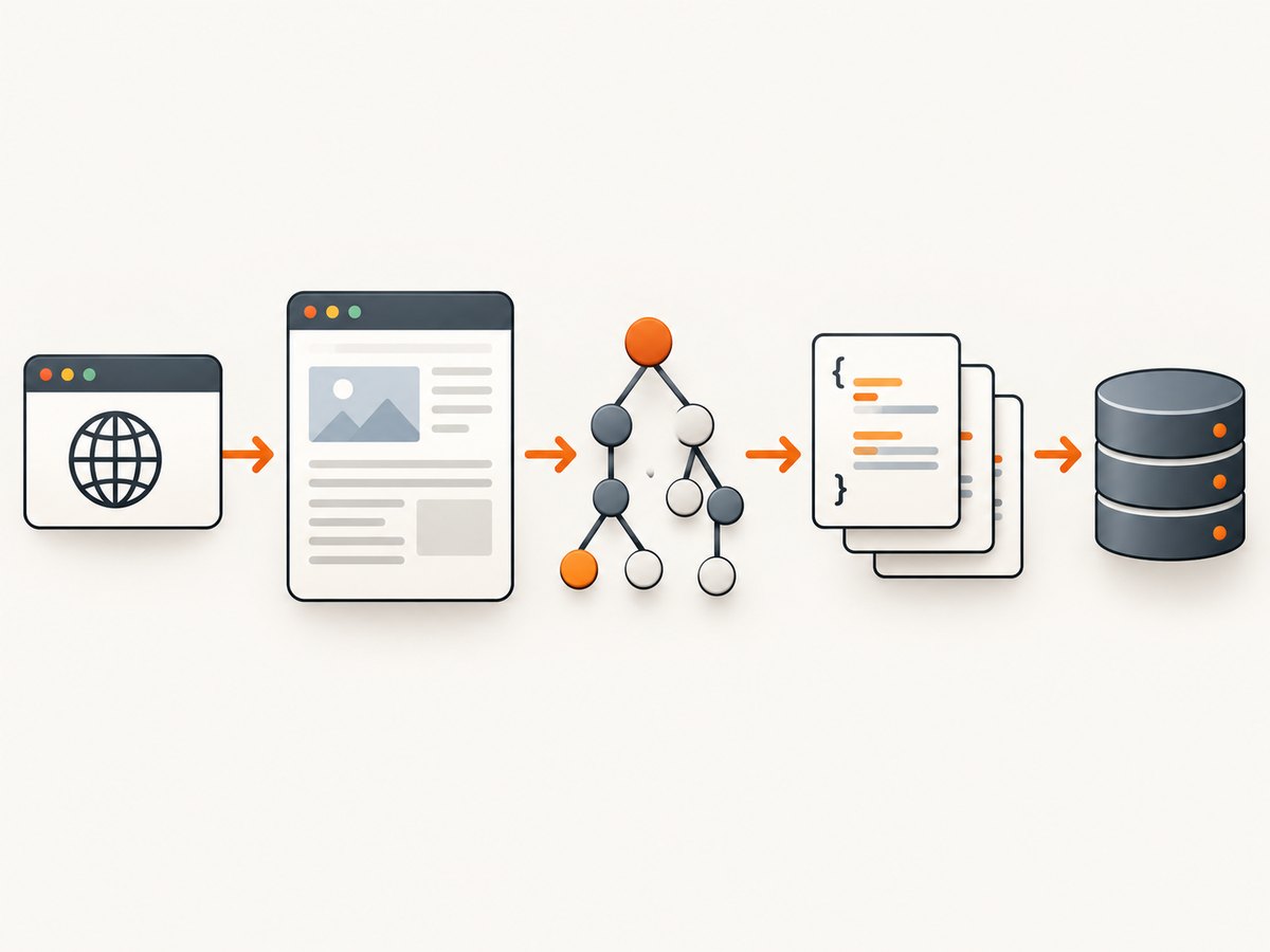A scraping workflow turns a permitted page response into validated structured records.